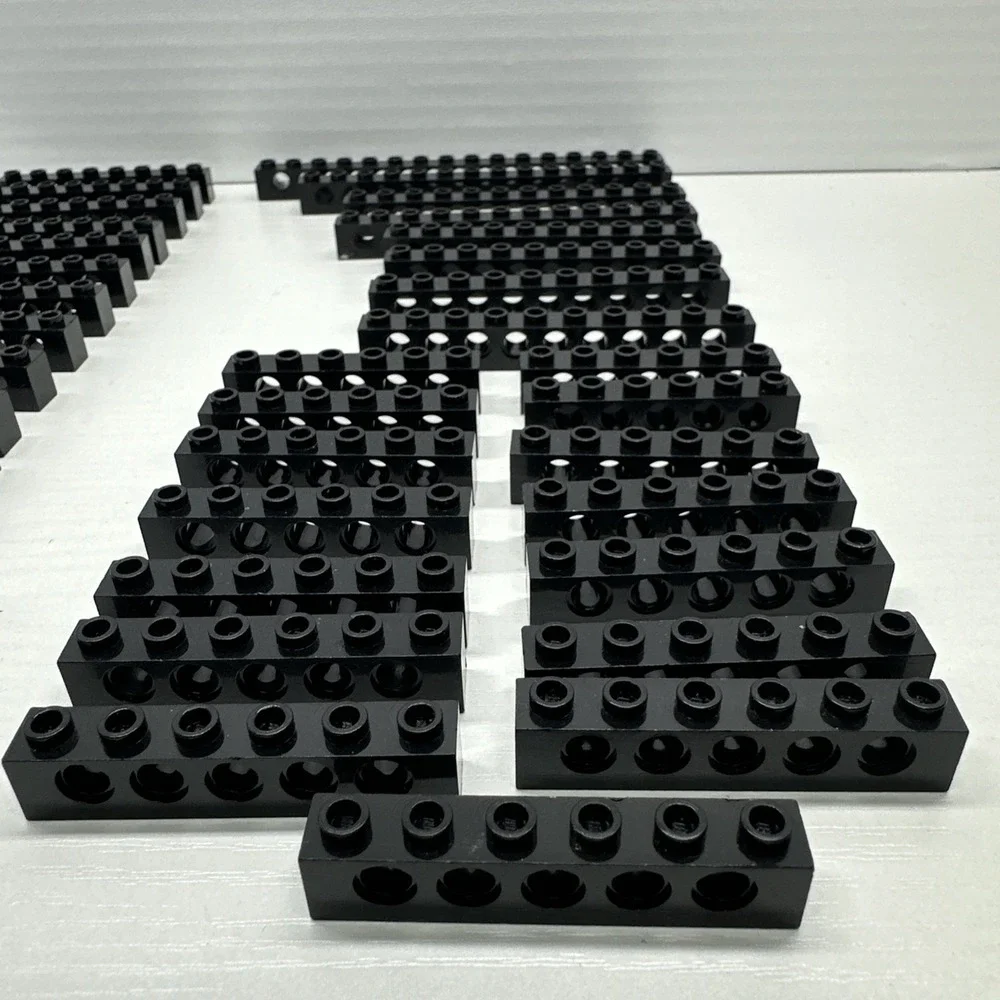 Lego Technic Bricks W/Holes -Black 1x4, 1x6, 1x8, 1x10, 1x12, 1x14 & 1x16 Lot 47